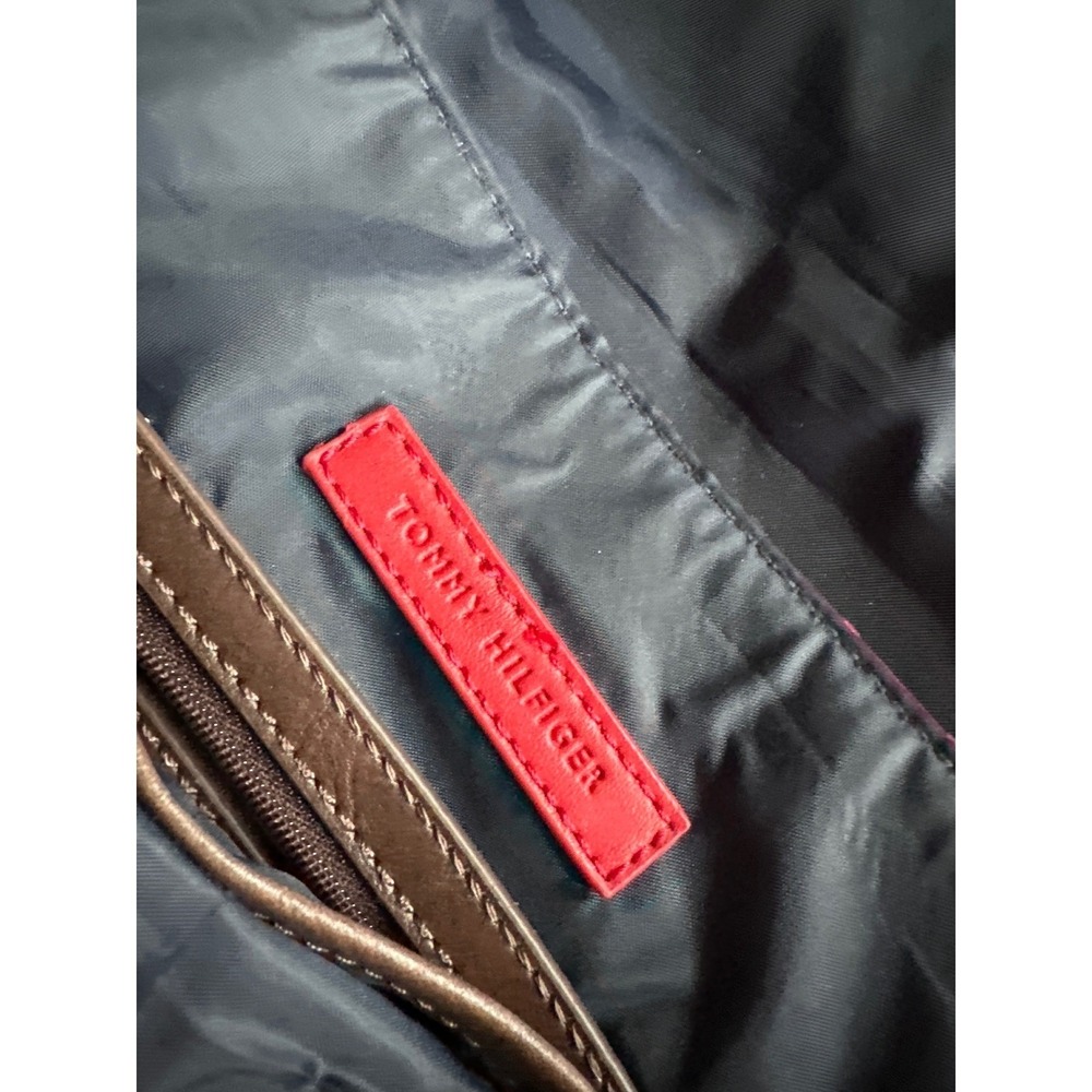 Tommy Hilfiger Pink Monogram Jacquard Nylon Crossbody Bag Brown Trim Gold Logo - Picture 6 of 11